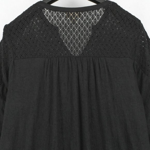 Style & Co Womens Plus Crochet Split V-Neck Long Sleeve Elastic Cuffs Top Black - Picture 7 of 8